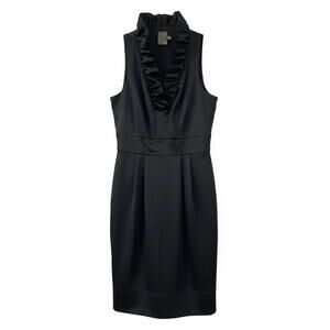 Taylor Black Ruffle Neck Sheath Dress Sleeveless Classic Work Cocktail 4